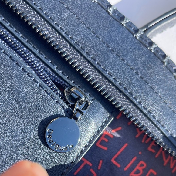 Desigual Tartan Shopping Bag Convertible Tote Shoulder Bag Embroidered Love New - Picture 4 of 11